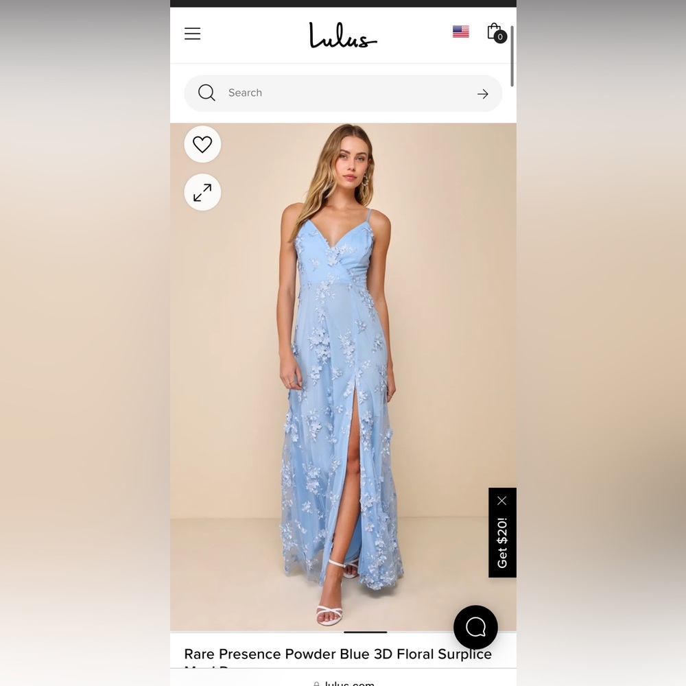 Lulu’s Rare Presence Powder Blue 3D Floral Surplice Maxi Dress
